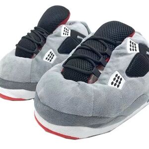 Gray and Black Plush Sneaker Slippers
